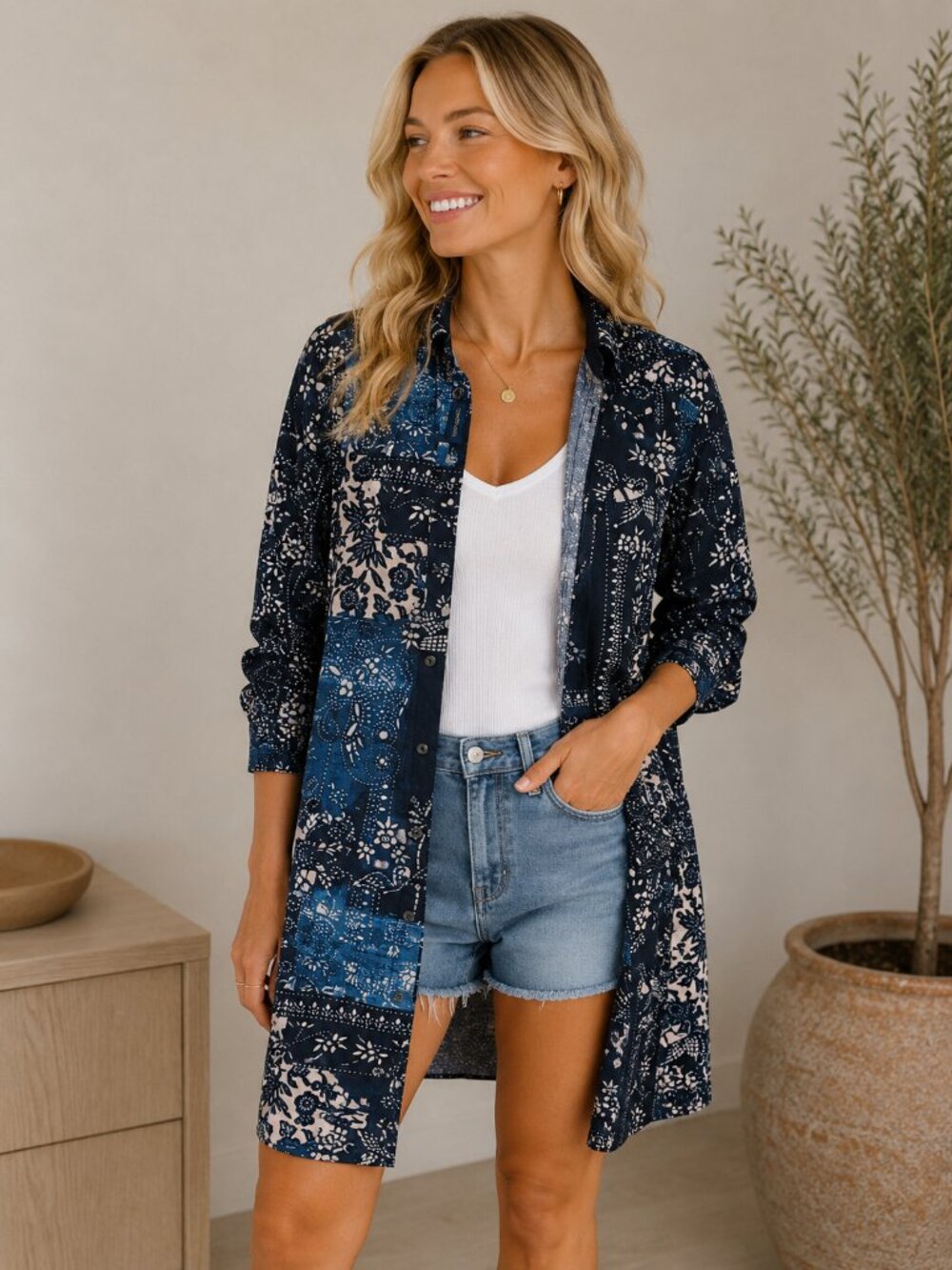 Ralph Lauren Knit Oxford Patchwork Duster Cardigan